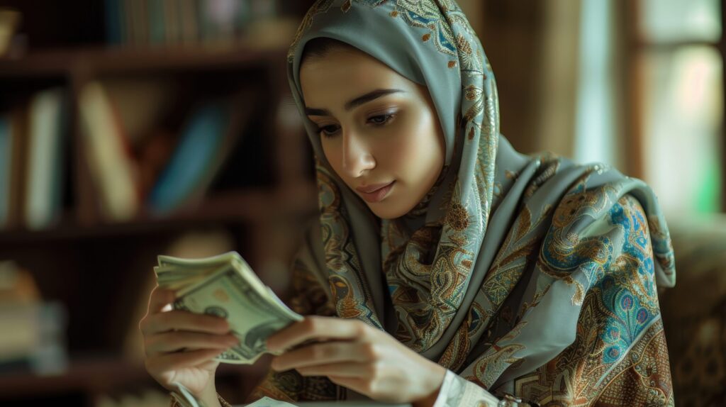 woman interacting with money